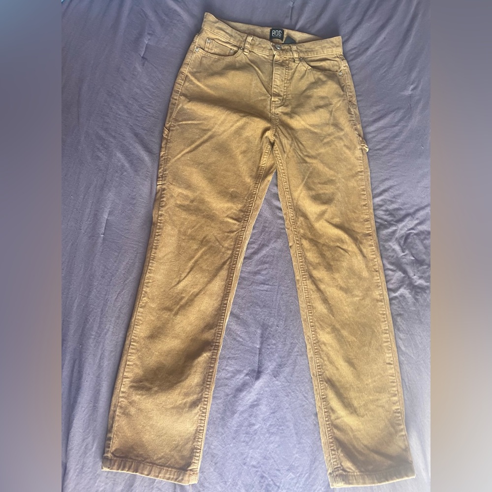 Brownish tan authentic slim straight fit BDG corduroy jeans.